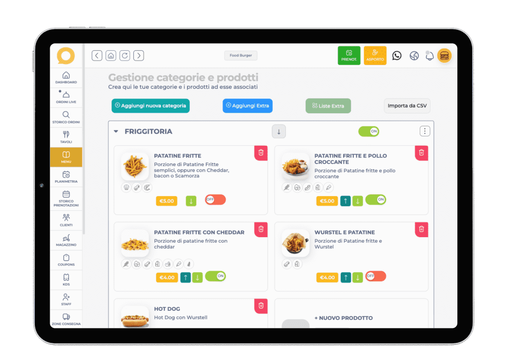 Aggiornamento del prezzo di un piatto visibile in tempo reale sul menu digitale